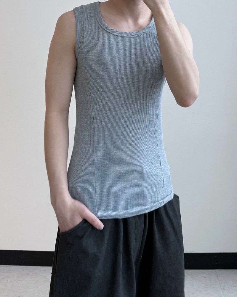 Cutting Line Ribbed Sleeveless Top