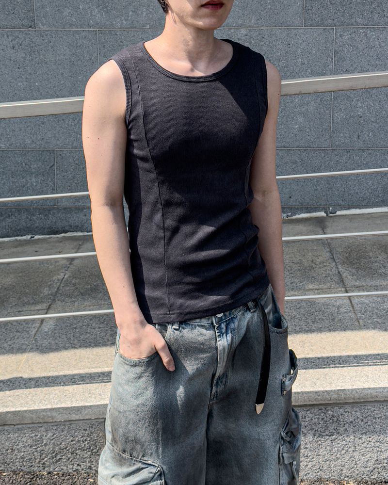 Cutting Line Ribbed Sleeveless Top