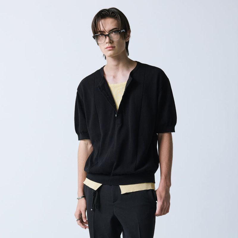 S SY(エスエスワイ)の「unveil henley neck layerd knit black(Tops)」