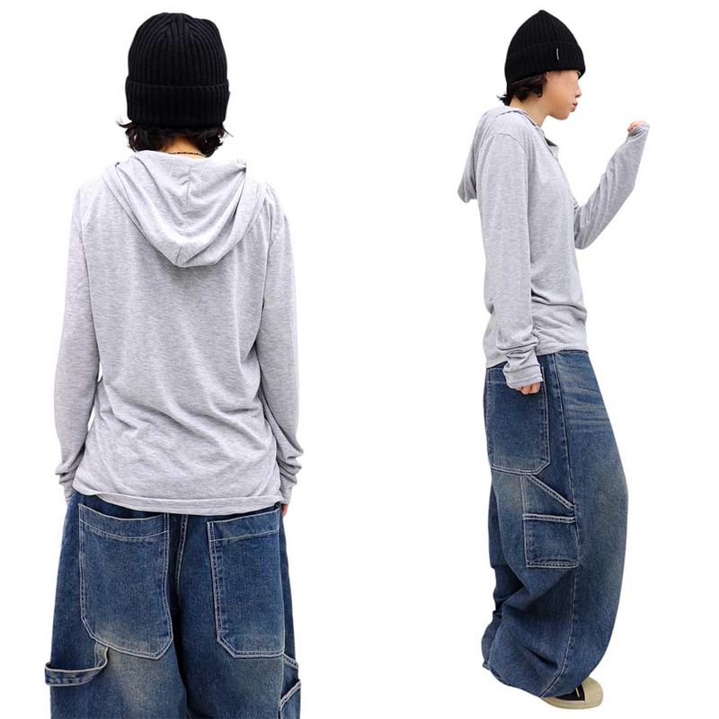 Basic Henley Neck Hooded Sleeve Long Sleeve Tee