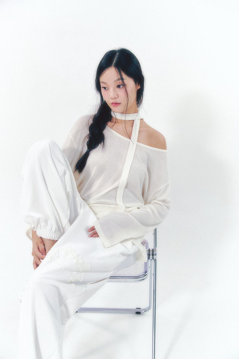 Knee Point Ribbon Jogger Pants White