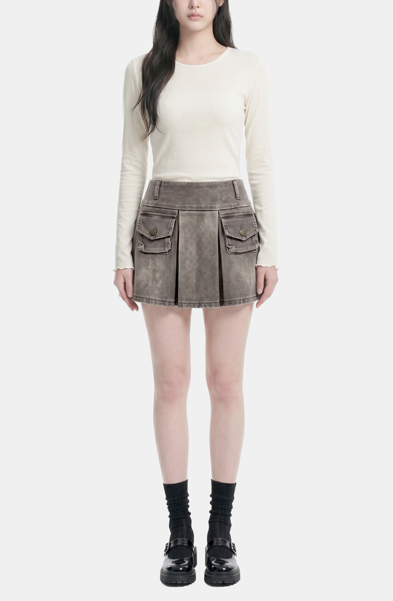 Miley Washed Cargo Pleats Skirt