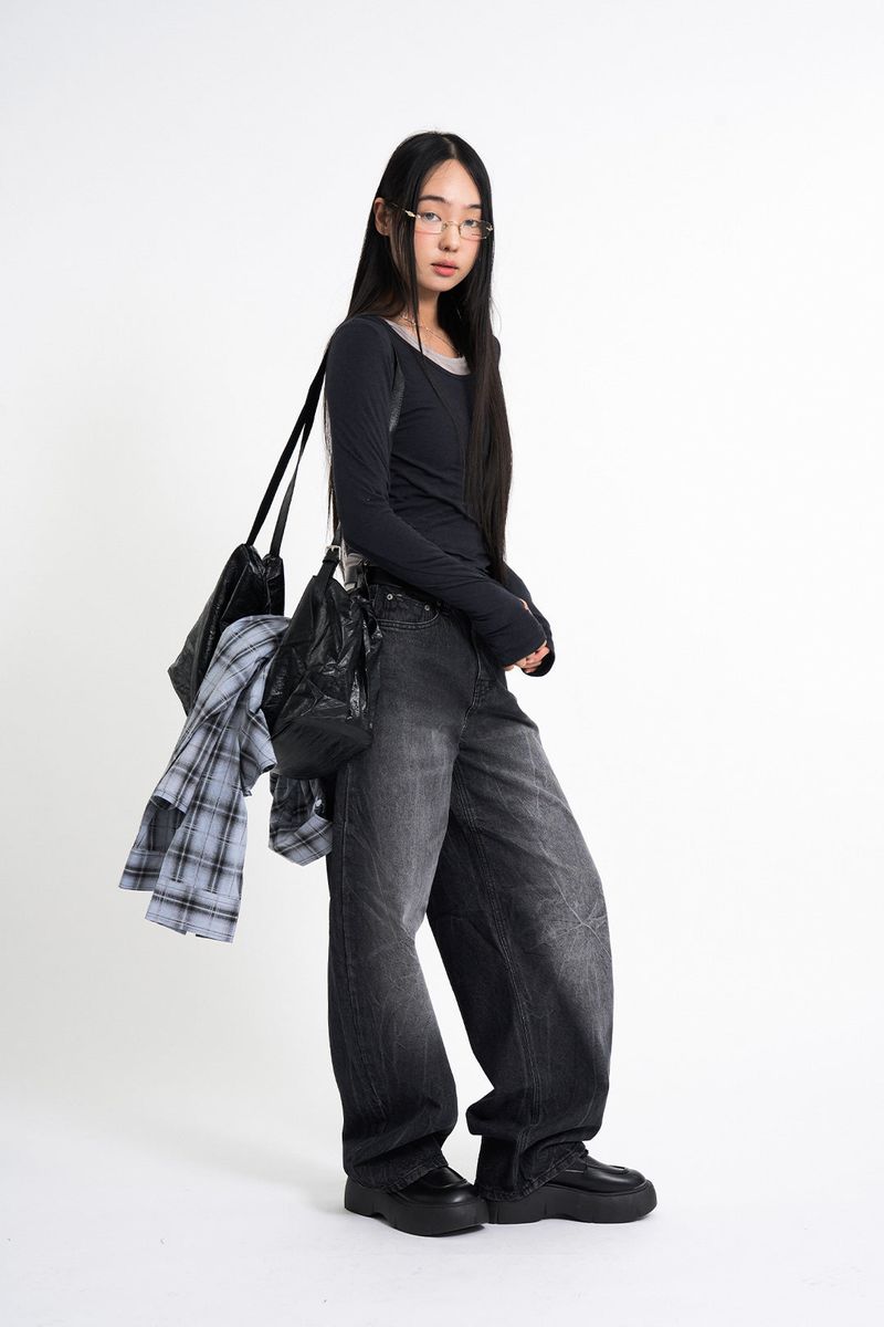 Black Lightning Balloon Denim Pants