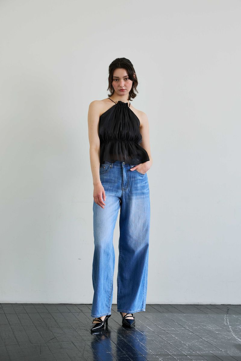 PEARL HALTERNECK TOP / BLACK