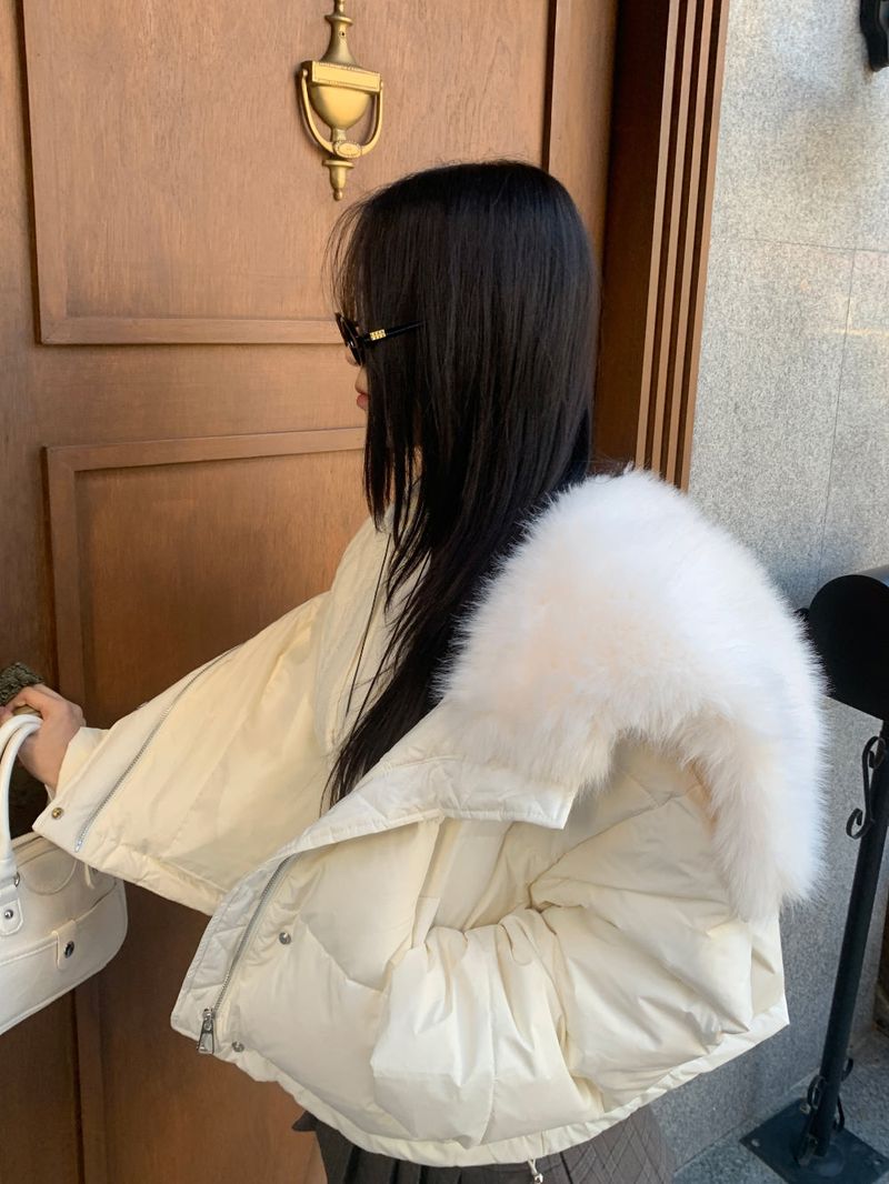Ice Bloom Fur-Collar Duck Down Short Puffer