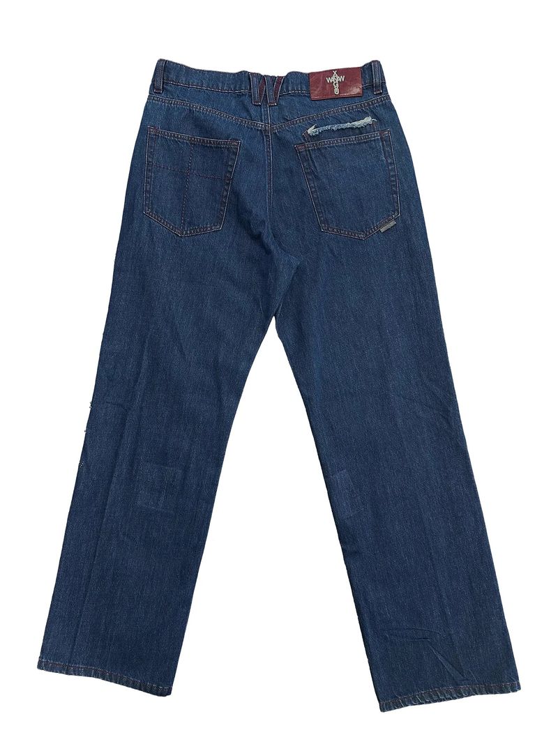 TOTEM RIVET FLOCKED DENIM PATCH STRAIGHT TAILORED JEANS
