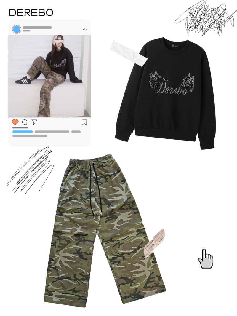 camo casual banding straight pants