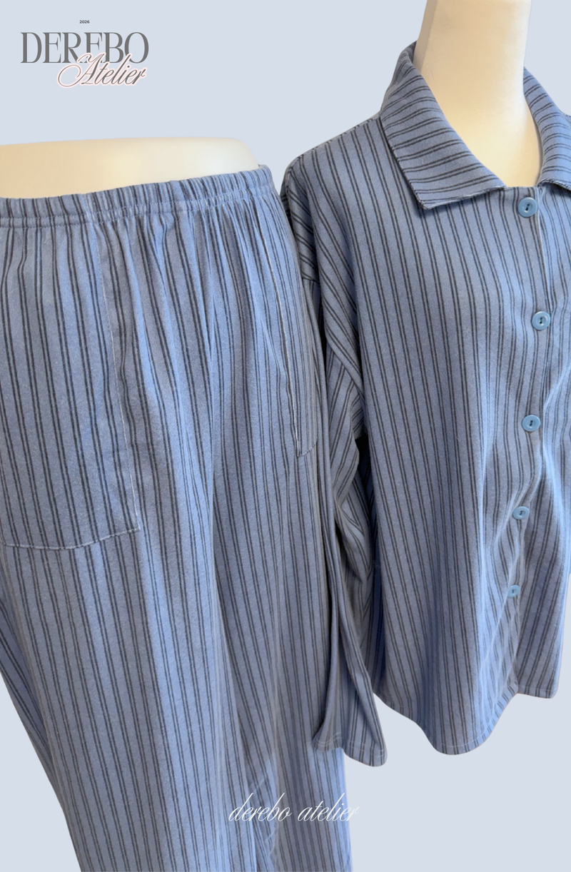 blue stripe fleece pajamas