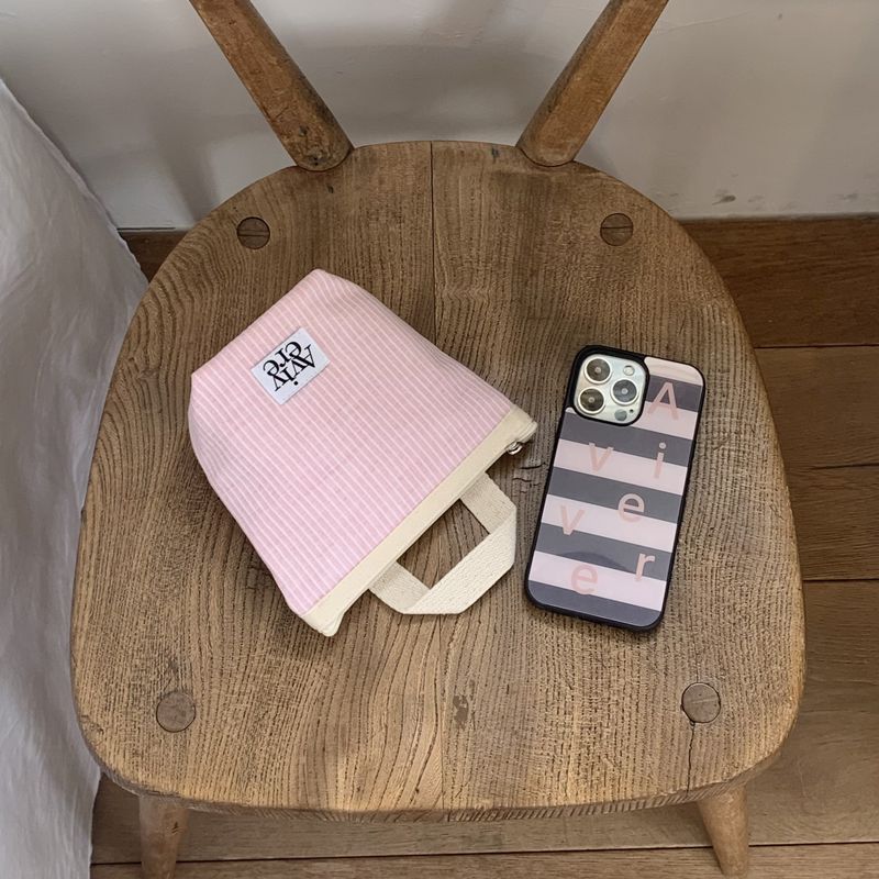 classic pouch_stripe handle pink