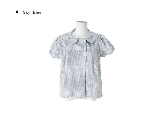 Odile Double Button Puff Check Collar Shirt Blouse