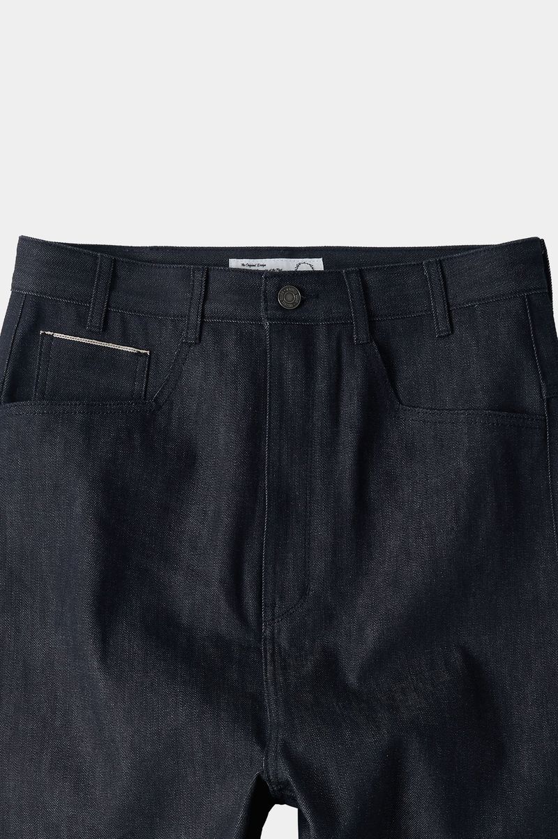 Natural High Waist Baggy Fit Selvedge Denim Pants(Navy)