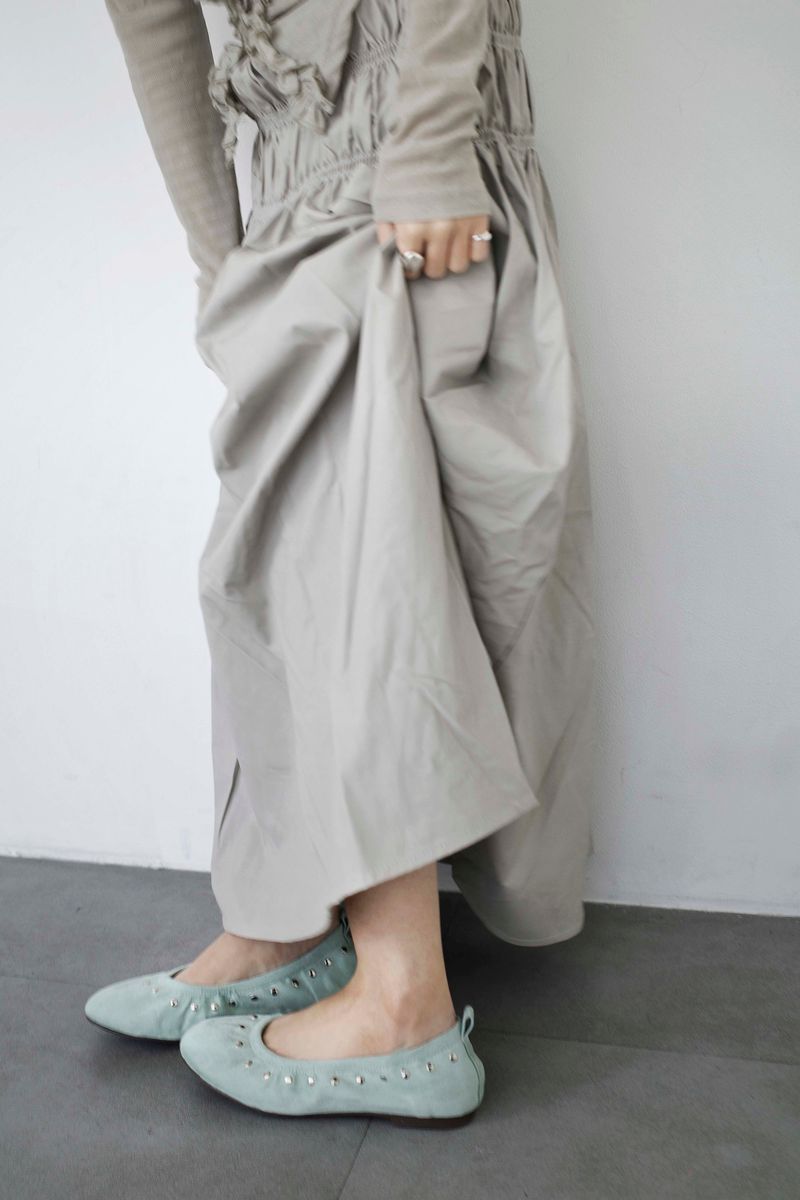 Double Shirred Leather Skirt