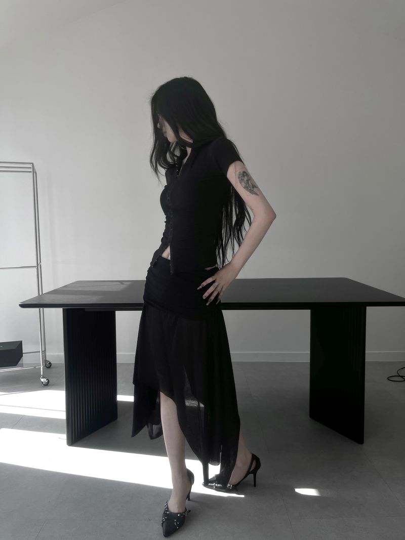 moisture shirring midi skirt (3color)