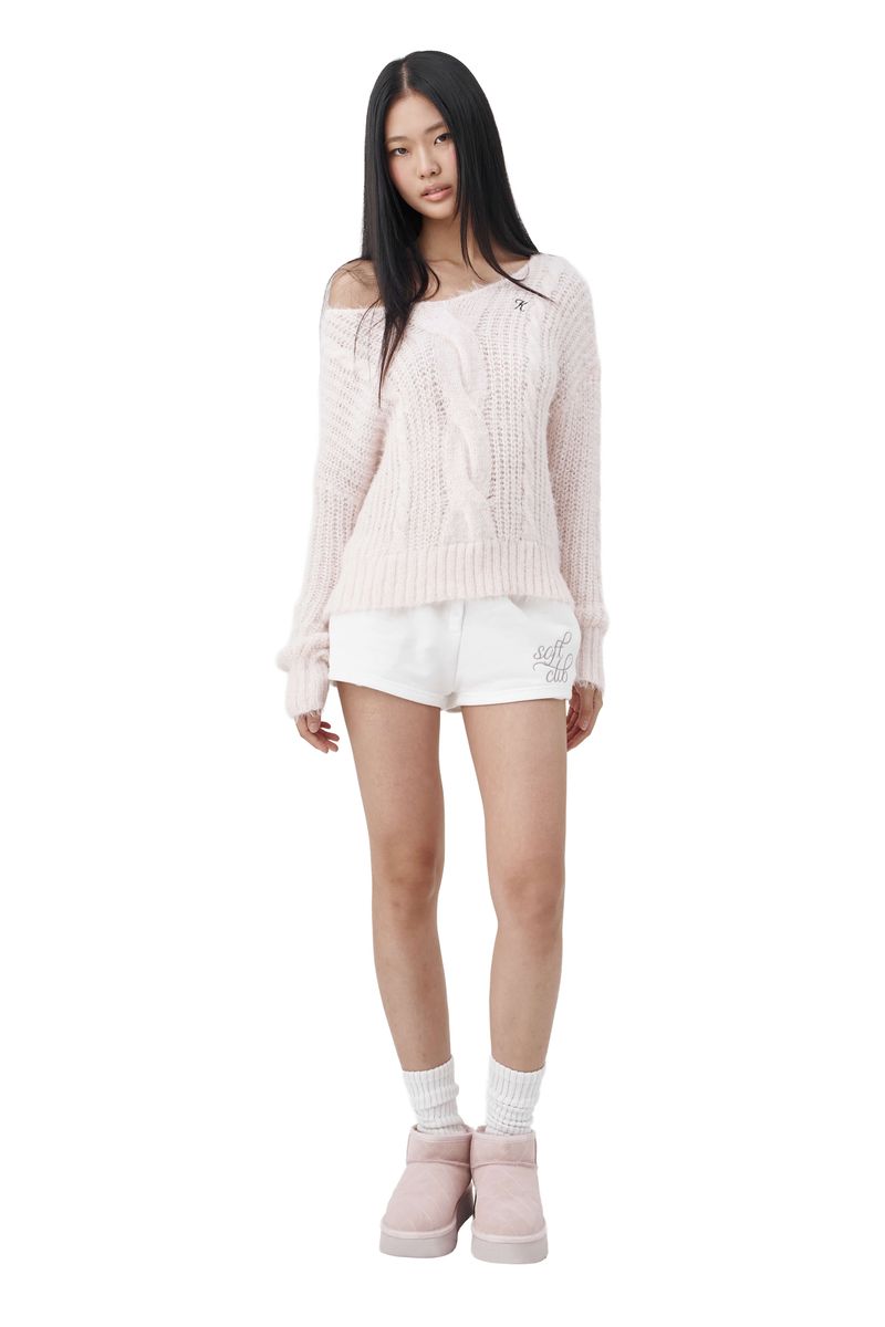 Softy cable knit & muffler, Pink