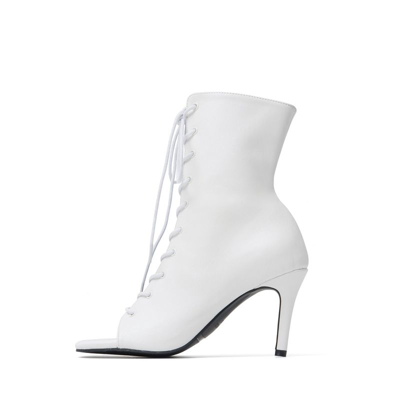Square Lace-Up Open Toe Heel(White)