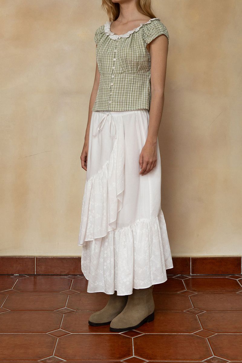Ruffle long skirt_ivory