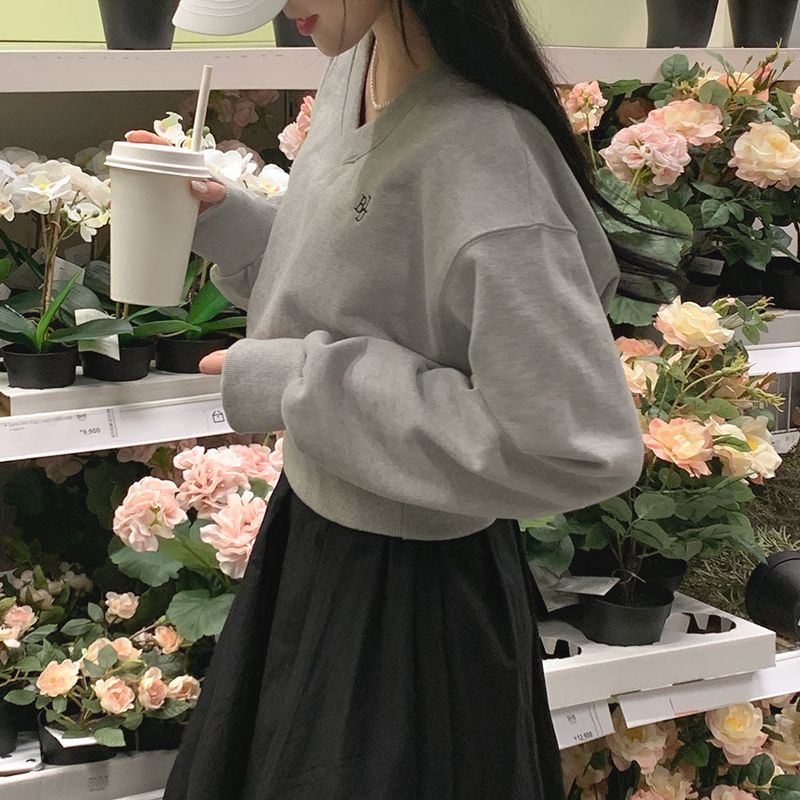 [Bellide made] Pastel V-neck cropped sweatshirt