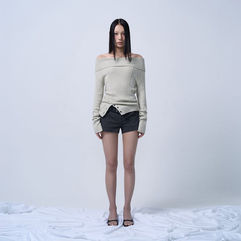 RIBBED OFF-SHOULDER KNIT(ASH IVORY)