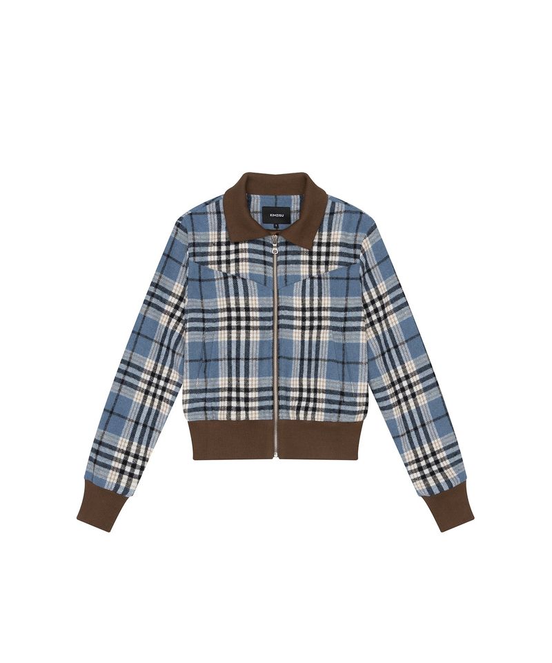 Plaid Check Flannel Zip-Up Jacket _ SKY BLUE