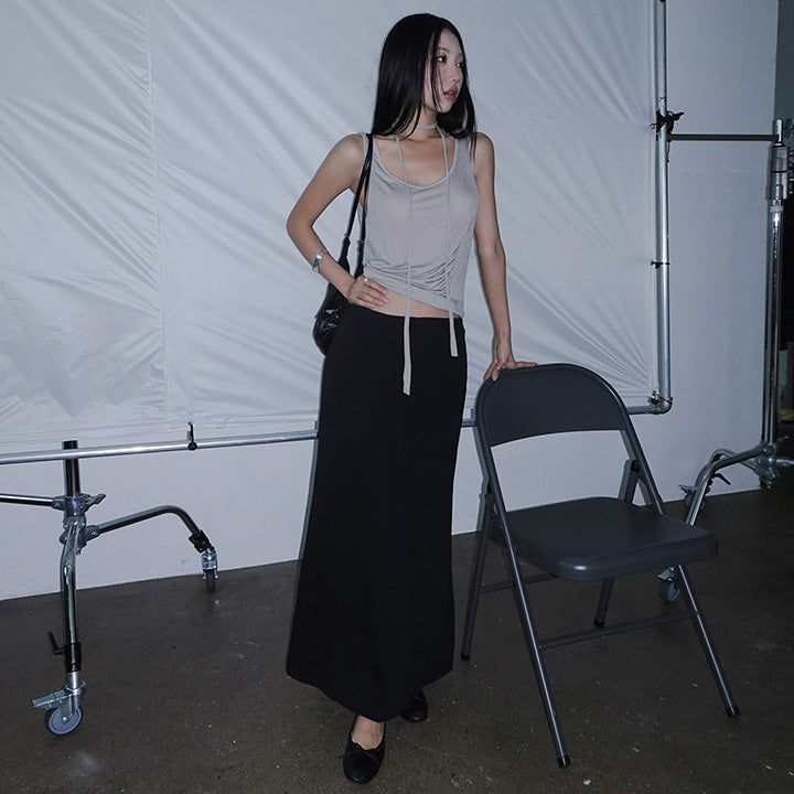 [Paenko] String Flared Maxi Long Skirt - 4color