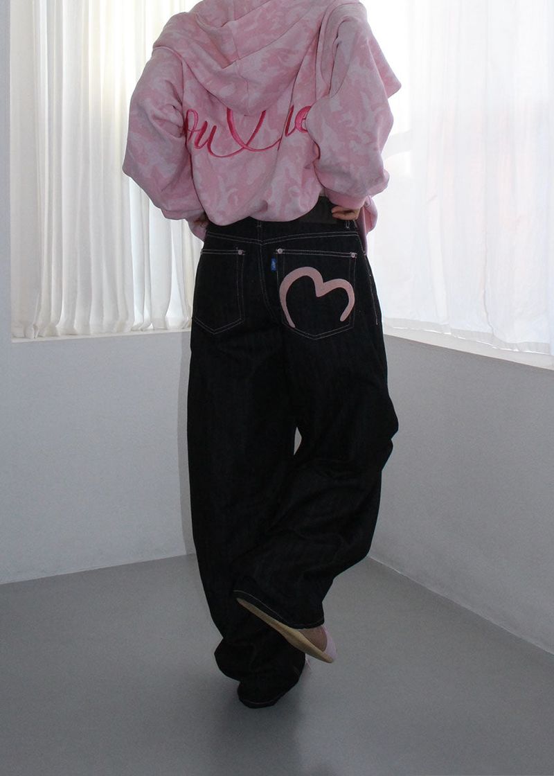 PINK HEART WIDE DENIM