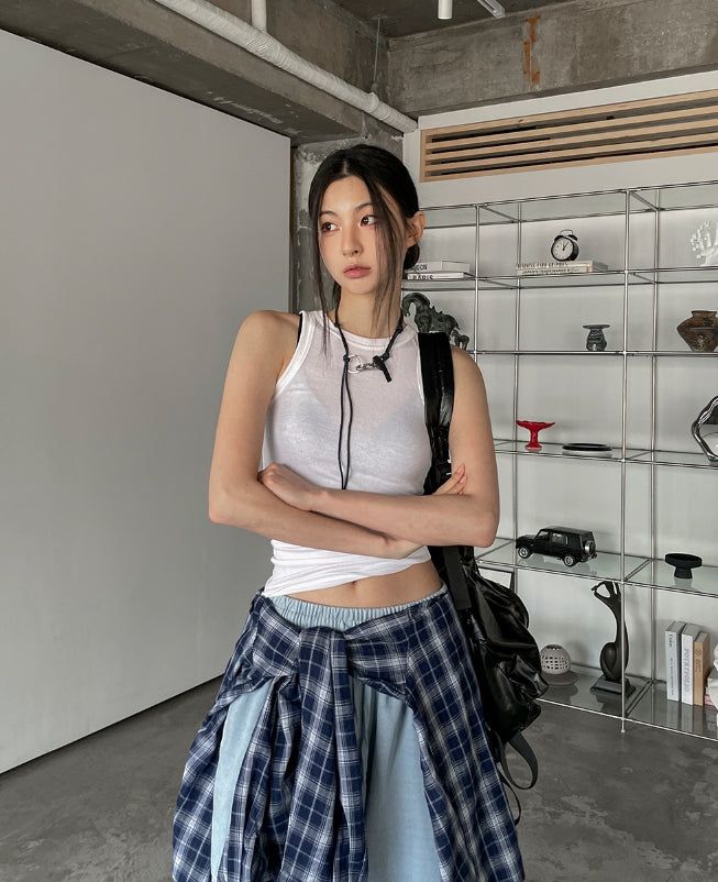 [U-BASIC] Skin Round Soft Ribbed Sleeveless