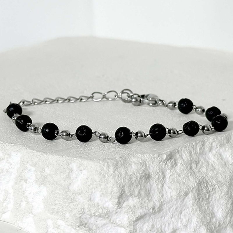 ss-Nature beads+ chain bracelet_black