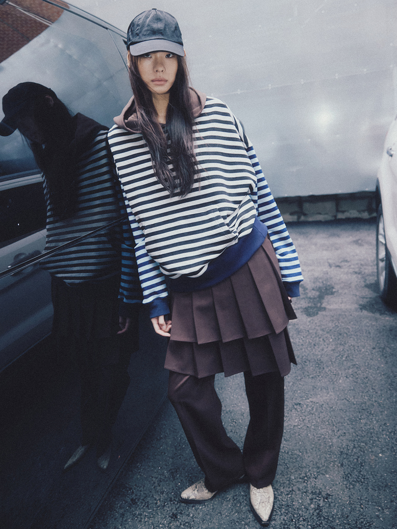 Colorblock Hoodie Indigo Stripe