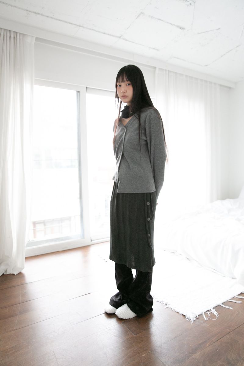 mild ribbed button midi skirt(3colors)