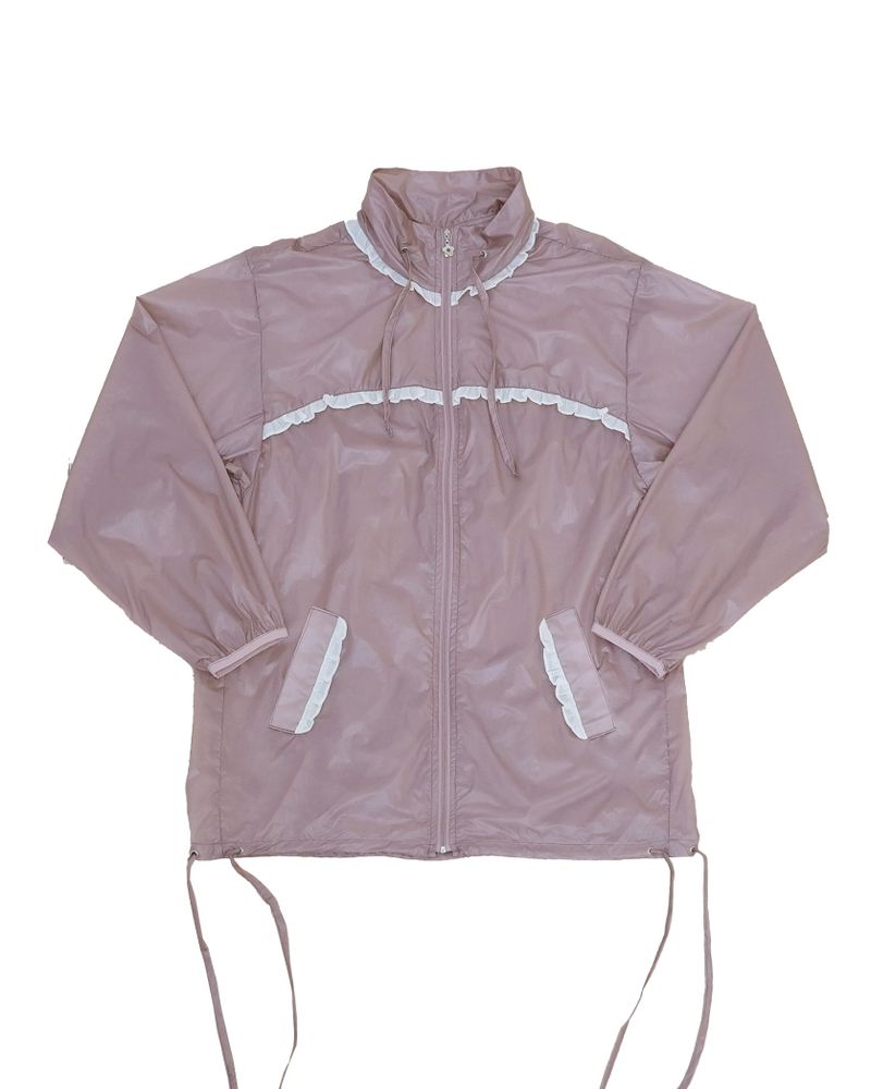 Sheer ruffle jacket / glossy pink