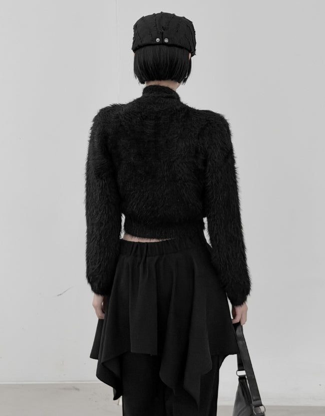 Linked Metal Ring Scarf Fur Cardigan