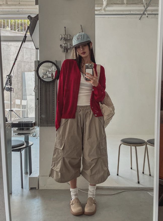 Bulky Pintuck Cargo Bermuda Pants