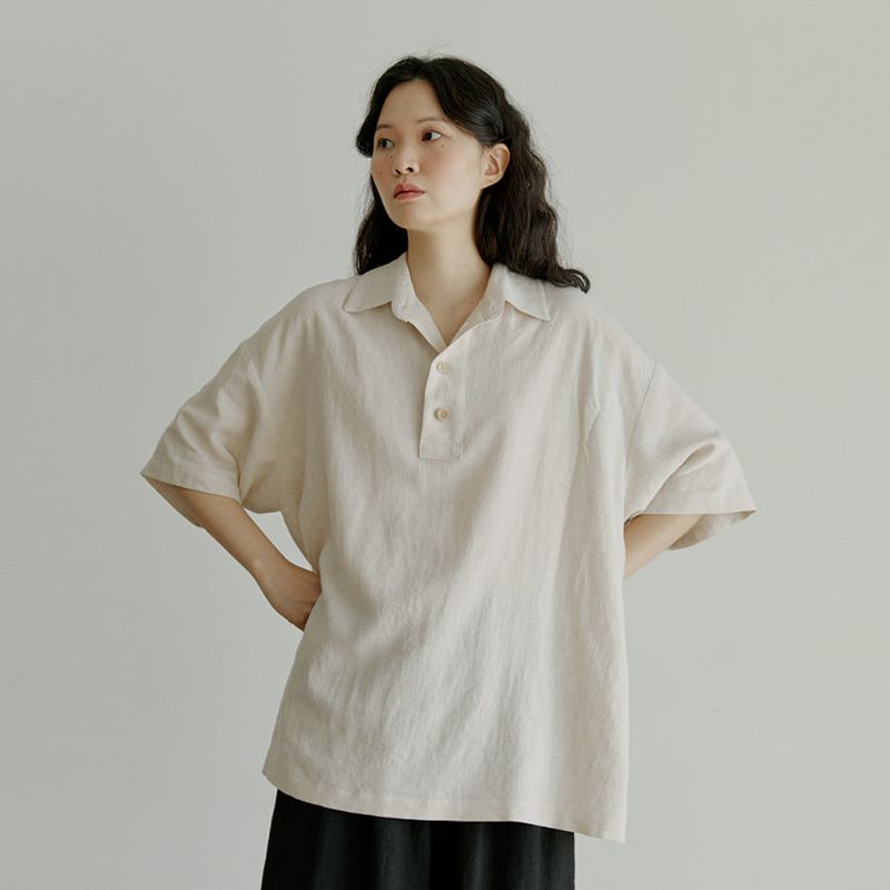 unisex half henlyneck shirts beige