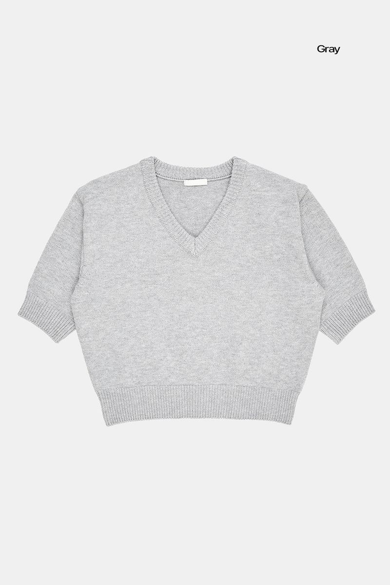 Verso v-neck crop short sleeve knit