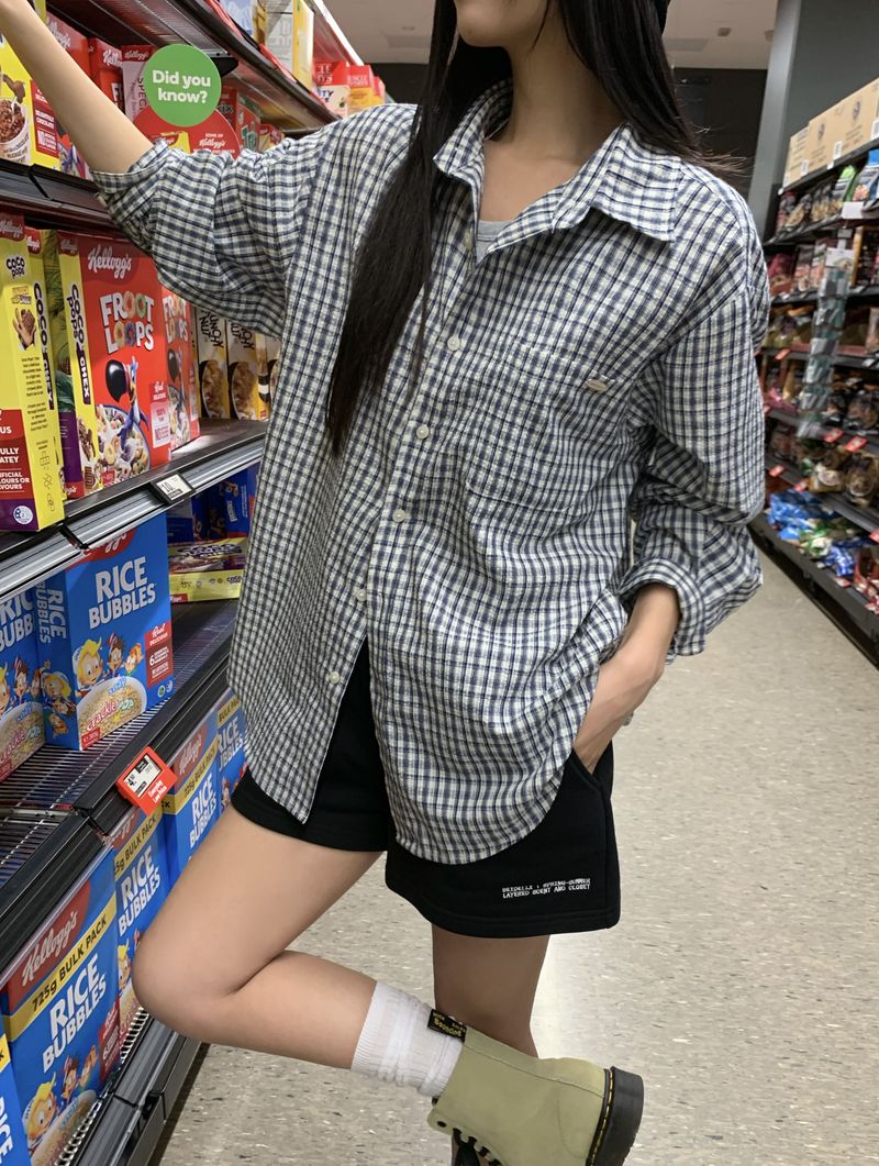 [ORIGINAL] Burnett Seersucker Check Oversized Shirt