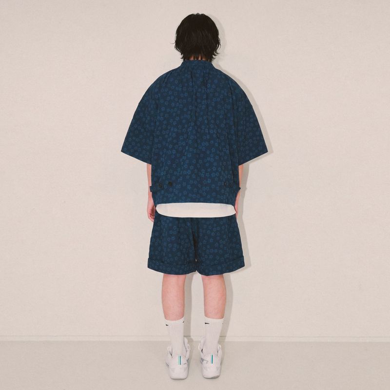 flower turn-up shorts_blue