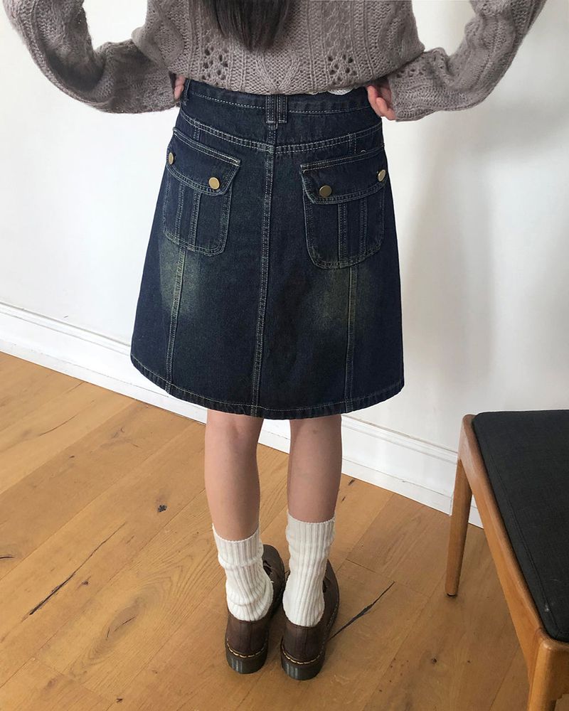 Yuan Panel Washed Denim Midi Skirt