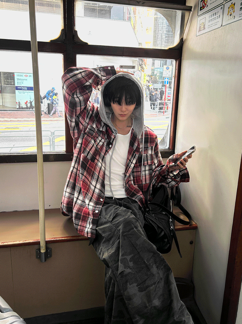 COSYHARU(コシハル)の「Western Checkered Hooded Shirt(Tops)」