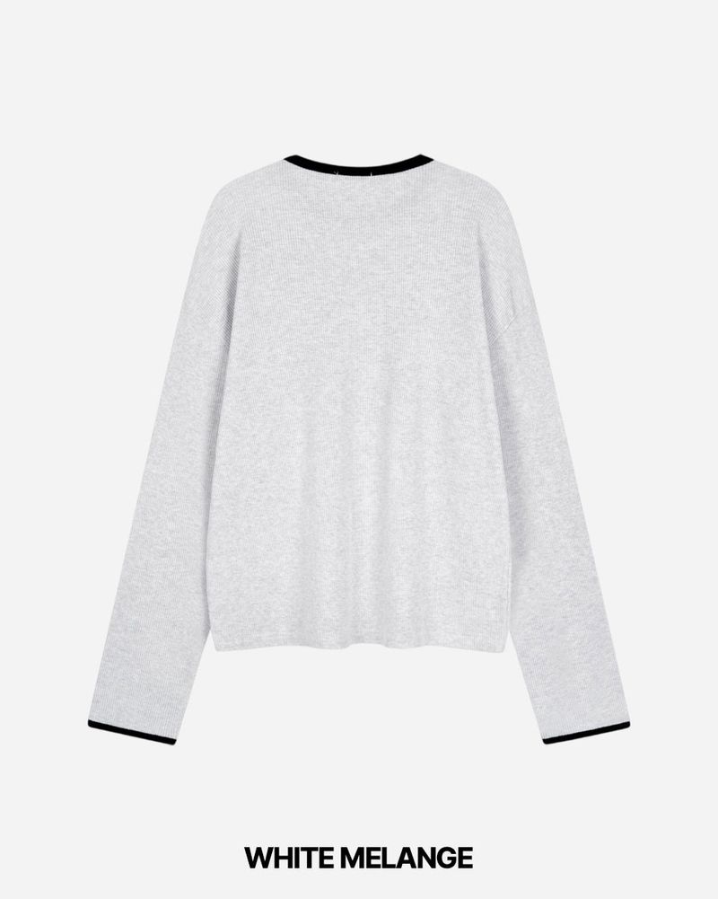 Grid Crop Waffle Ringer Tee
