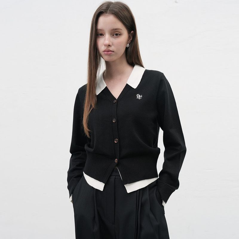 GENERAL IDEA（ジェネラルアイディア）の「WOMAN Shirt Layered Style Knit Cardigan [BLACK]（Tops）」