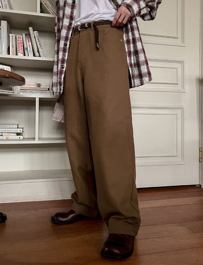 Back Button Wide Cotton Pants