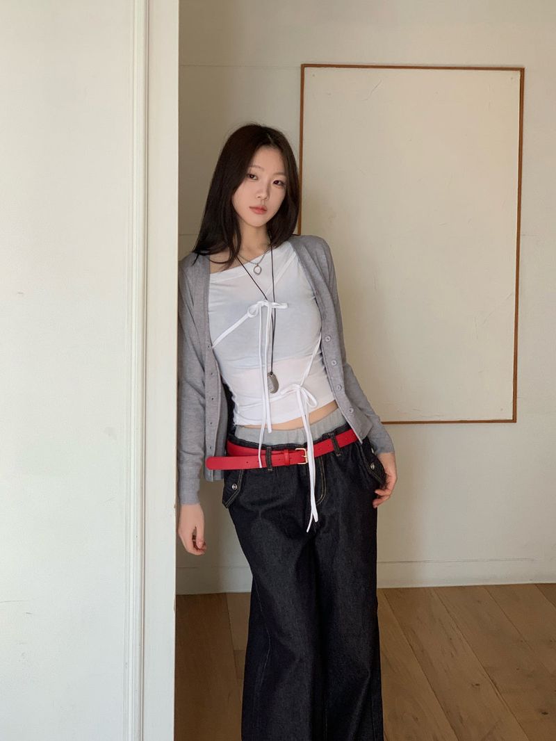 Pastel Single Basic V-neck Long Sleeve Knit Cardigan