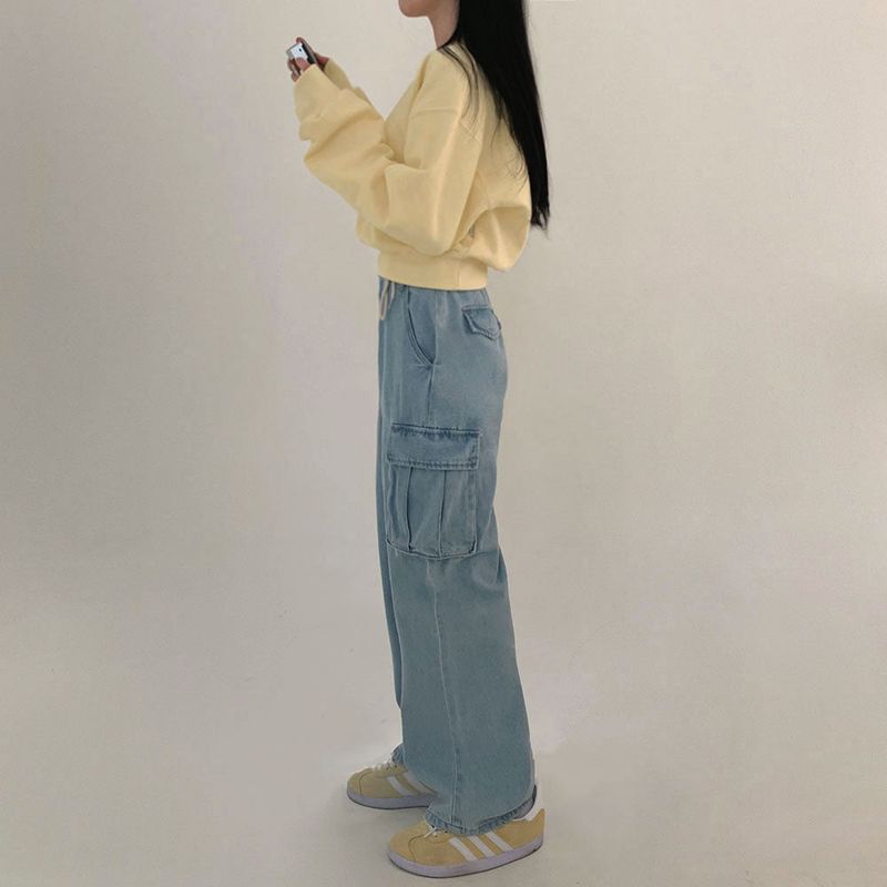 [Bellide made] Pastel V-neck cropped sweatshirt