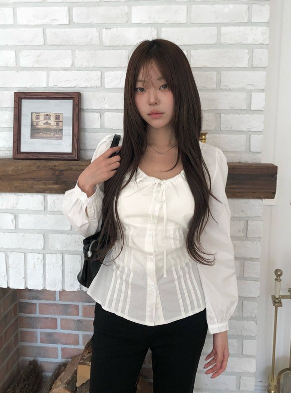 anyonemore（エニーワンモアー）の「Kersey Ribbon Puff Pintuck Blouse（Tops）」