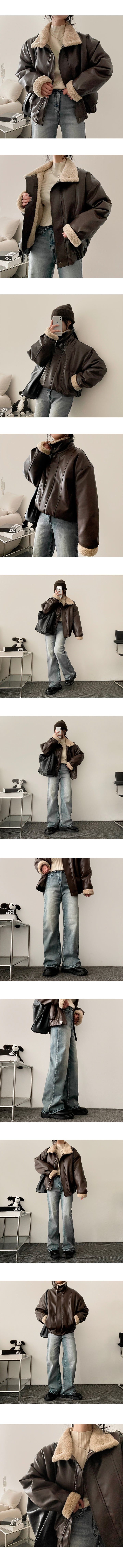 Mohi High-Neck Wool Leather Jacket