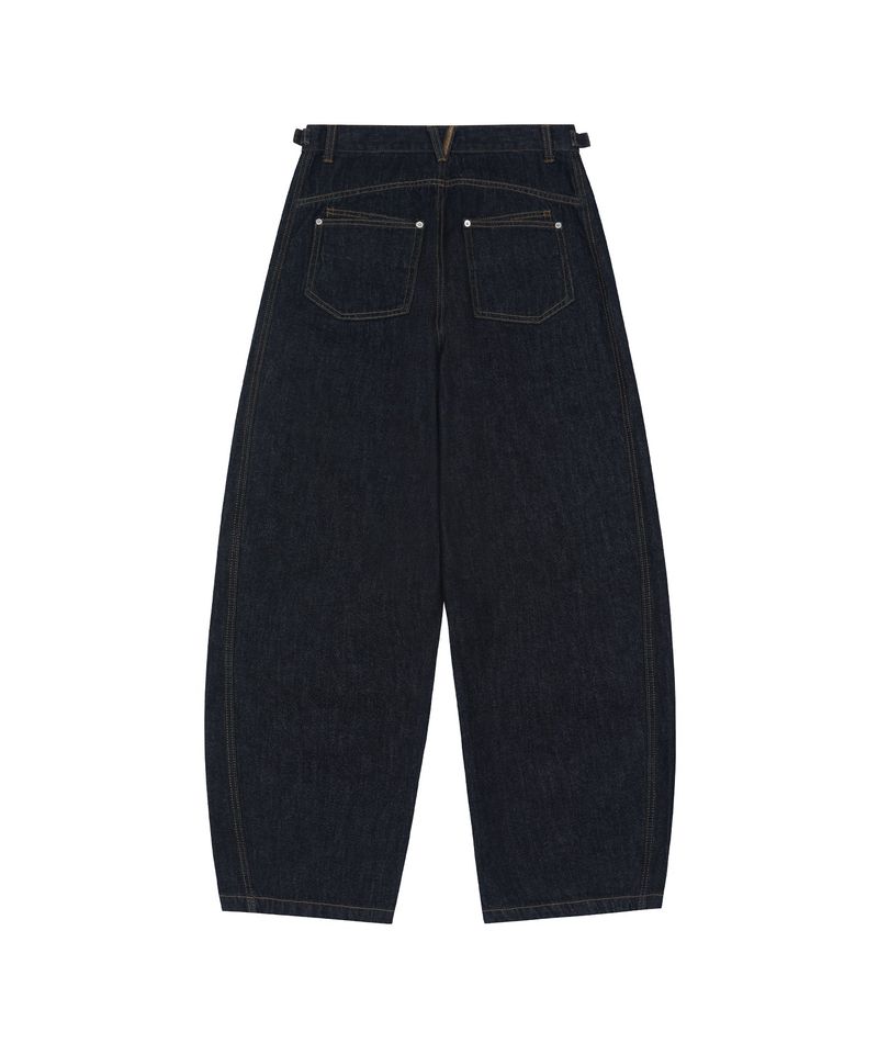 Curved Raw Wide Denim Pants - INDIGO