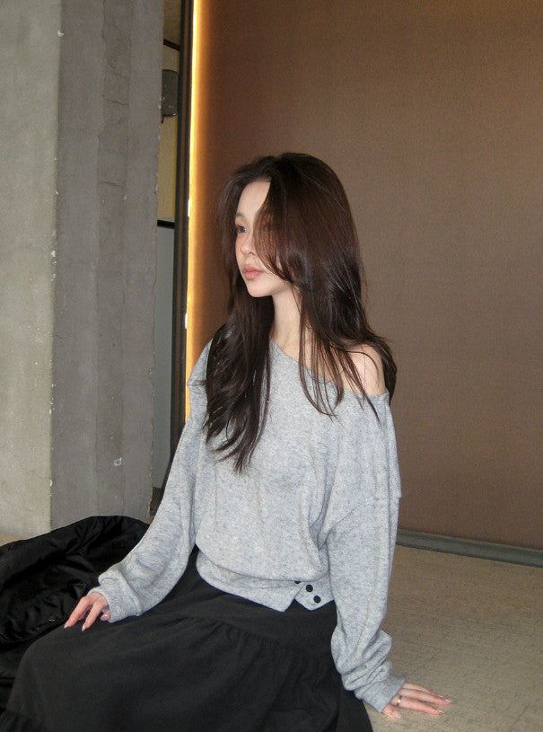 2WAY Button Slit One Shoulder Knit (3color)