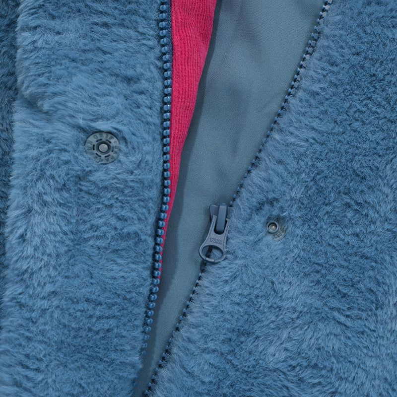 POCKET POINT 2 WAY CROP FUR JACKET [BLUE]