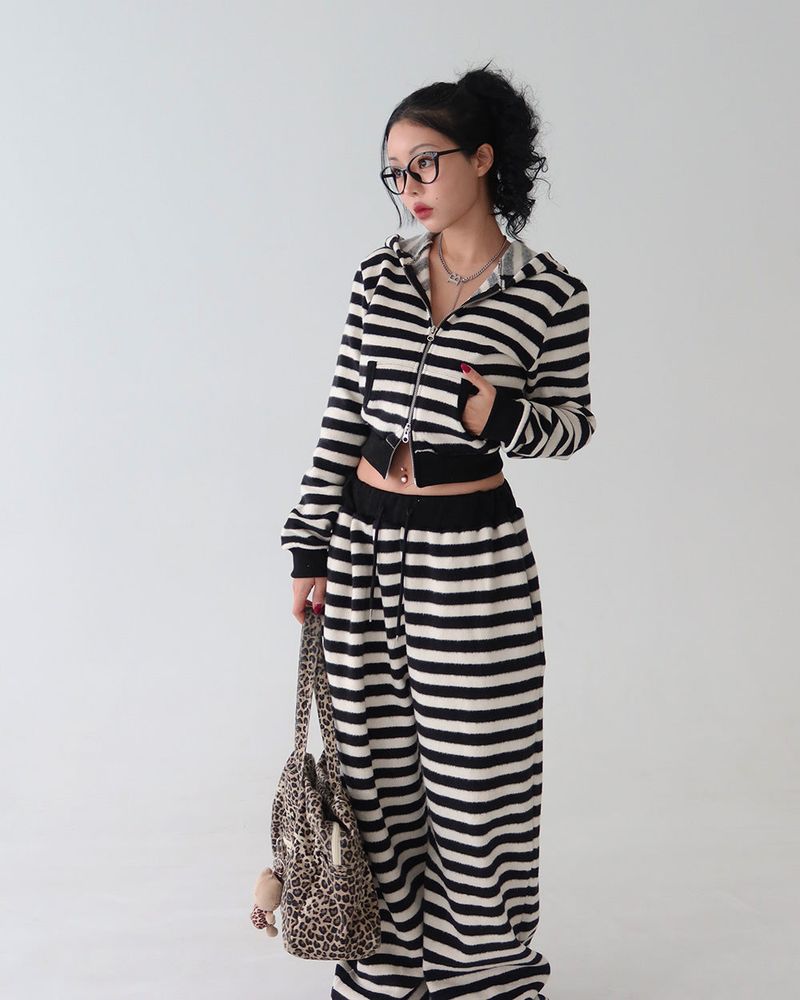 Tsuki Stripe Hooded Zip-Up Jacket