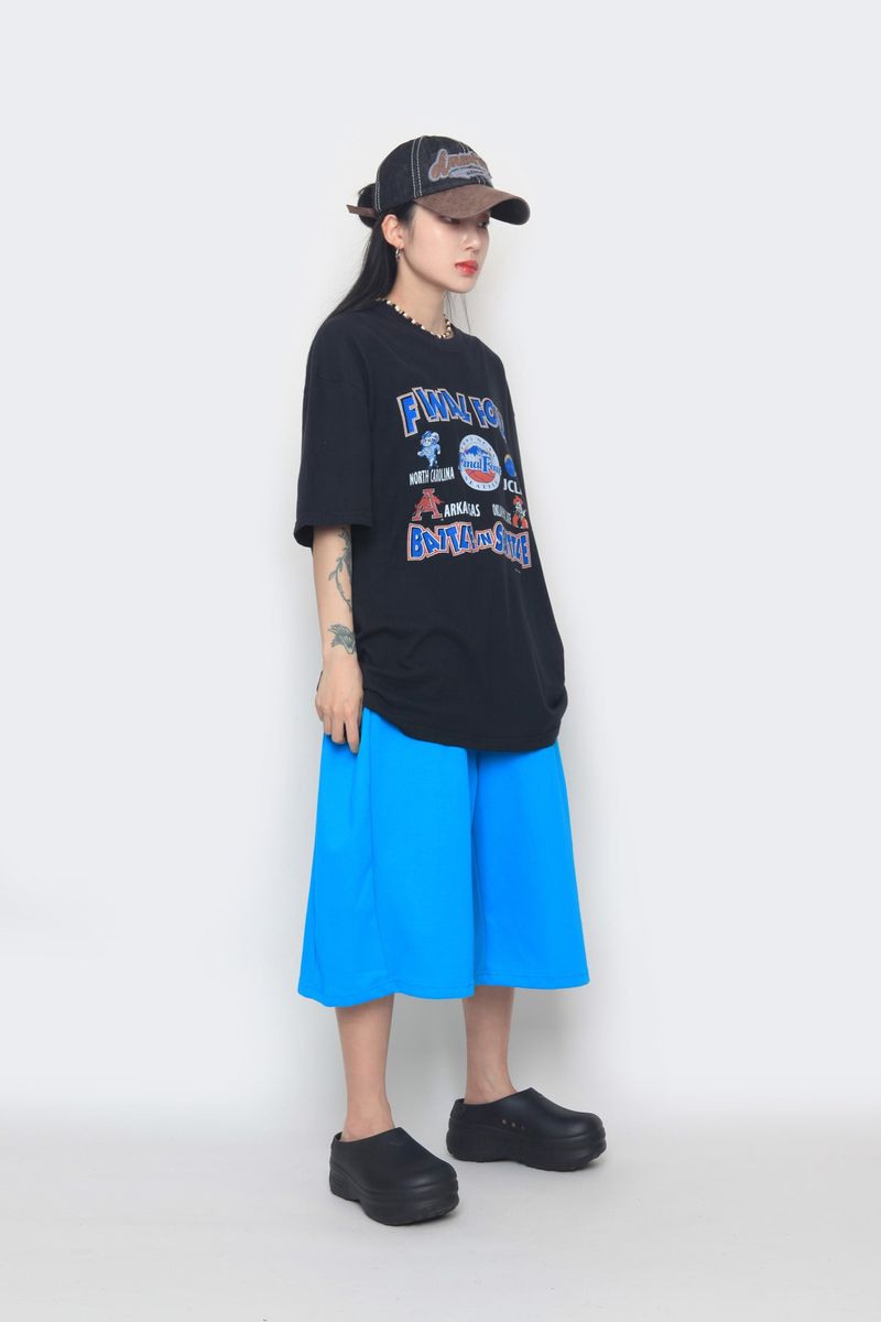 long wide sweat half pants